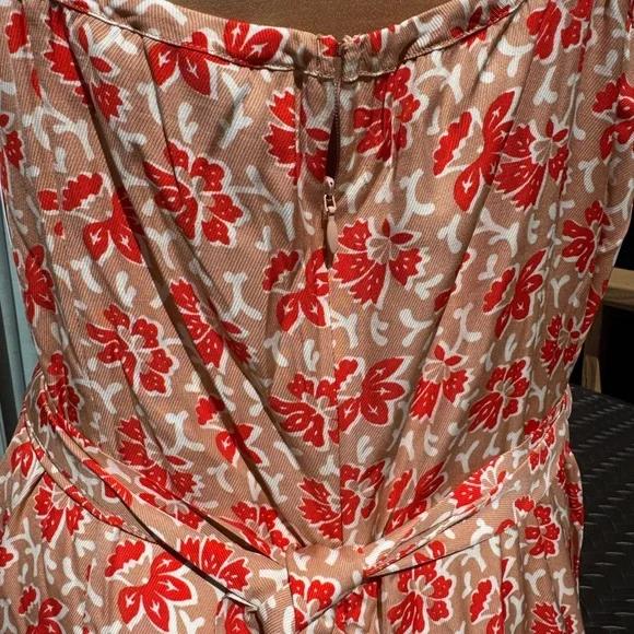 Joie Red Orange Cream Floral Midi Halter Dress size OX Large POSSIBLY Plus Size - Picture 6 of 13